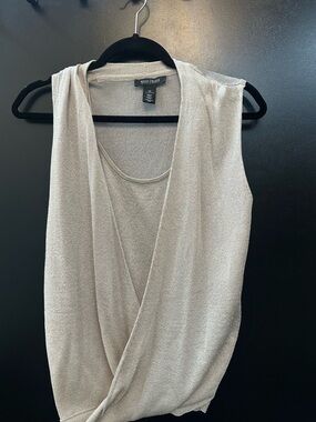 White House Black Market Shimmery Cream Sleeveless Draped Crossover Top